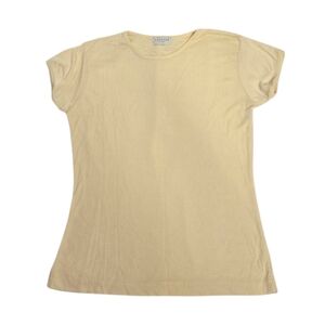 VINTAGE 90s butter yellow ribbed short sleeve scoop neck baby‎ tee shirt M